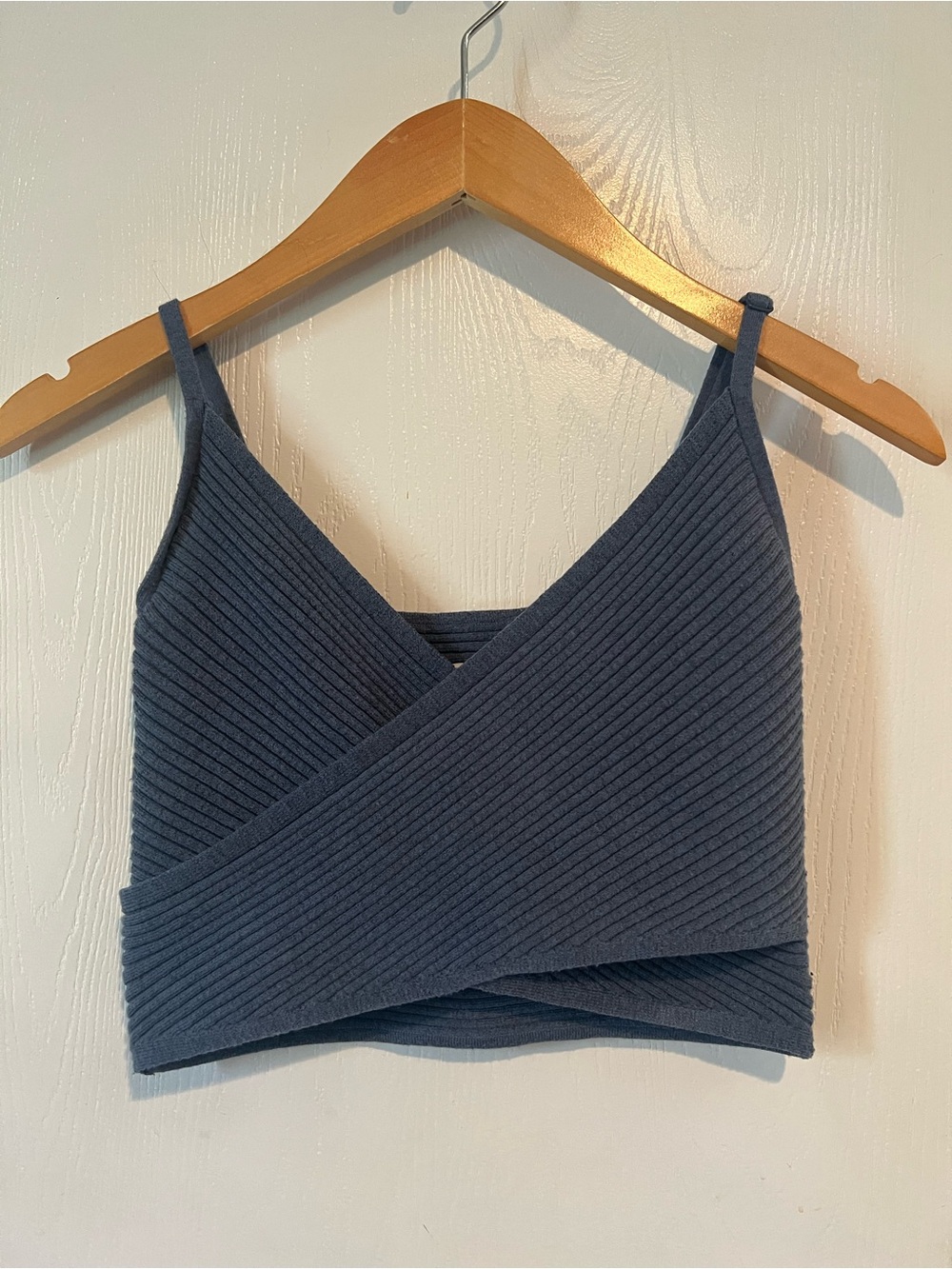 Aerie Cross Front Ribbed  Crop Tank Top Slate blue Women Sz Small